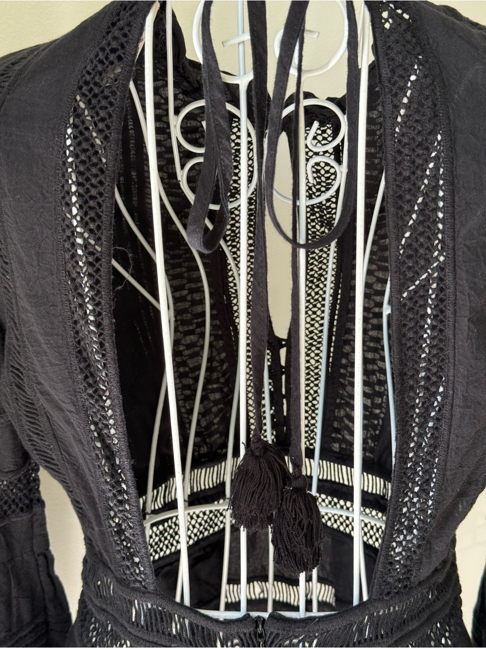 Sea New York Black Lace Crochet Peplum Blouse Top Long Sleeve Size 0 Boho - Picture 4 of 10
